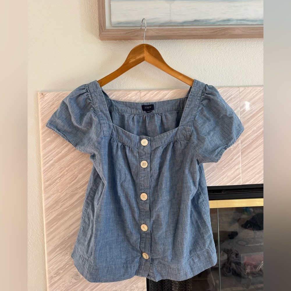 J. Crew Chambray Blue Blouse with Button Detail